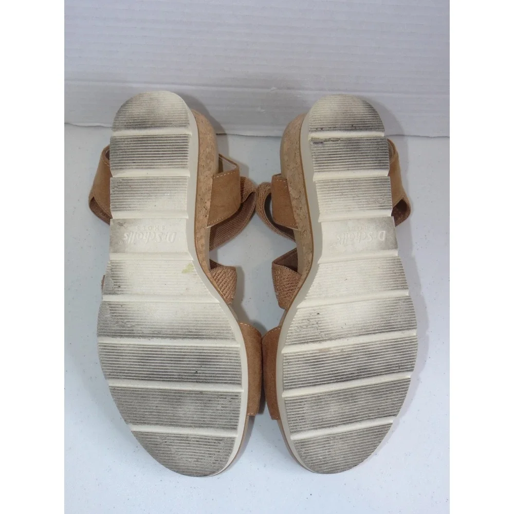 Just Cute Brown Cork Wedge Elastic Strap‎ Sandals Mens 6 Womens 8
